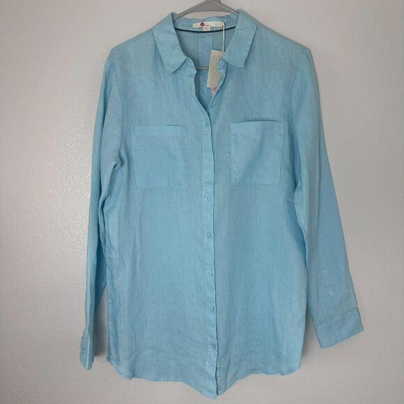 Boden Women's Shirt Size(6/US L) 100% Linen Long Sleeve Button Down Light Blue - Picture 1 of 13